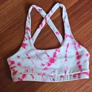 Celestine Pink & White Tie-dye Sport Bra Halter Top Strappy Medium NWOT